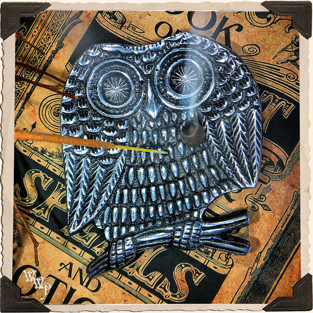OWL INCENSE BURNER DISH. Aluminum Tray. Incense Stick & Cone Holder.