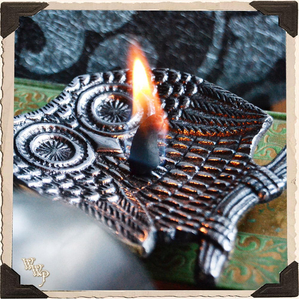 OWL INCENSE BURNER DISH. Aluminum Tray. Incense Stick & Cone Holder.