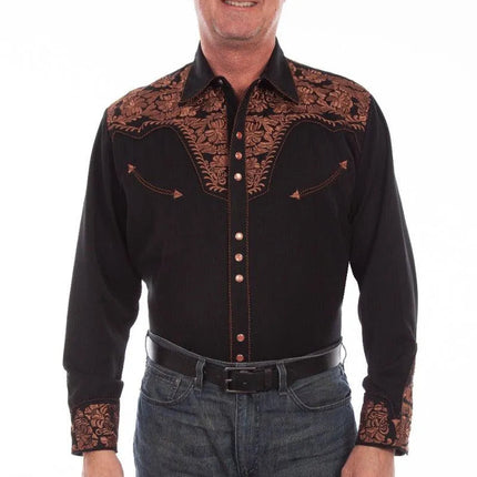 Scully Floral Tooled Embroidery - Men's Western Shirt