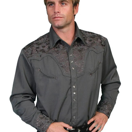 Scully Floral Tooled Embroidery - Men's Western Shirt