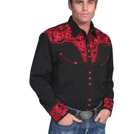 Scully Floral Tooled Embroidery - Men's Western Shirt