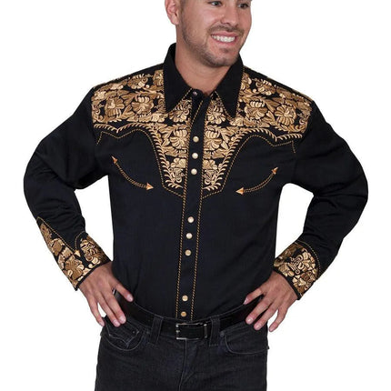 Scully Floral Tooled Embroidery - Men's Western Shirt