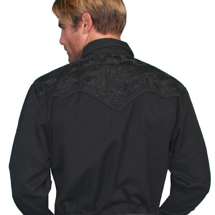 Scully Floral Tooled Embroidery - Men's Western Shirt (Jet Black)