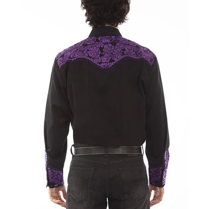 Scully Floral Tooled Embroidery - Men's Western Shirt (Purple/Black)