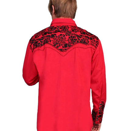Scully Floral Tooled Embroidery - Men's Western Shirt (Red/Black)