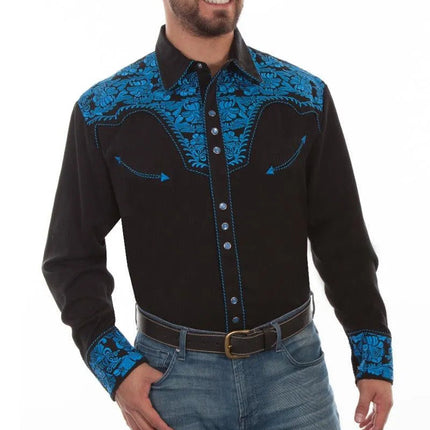 Scully Floral Tooled Embroidery - Men's Western Shirt