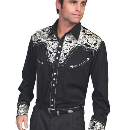 Scully Floral Tooled Embroidery - Men's Western Shirt