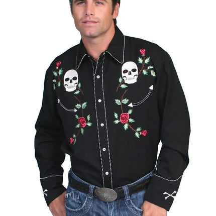 Scully Skull and Rose Embroidery - Mens Western Shirt