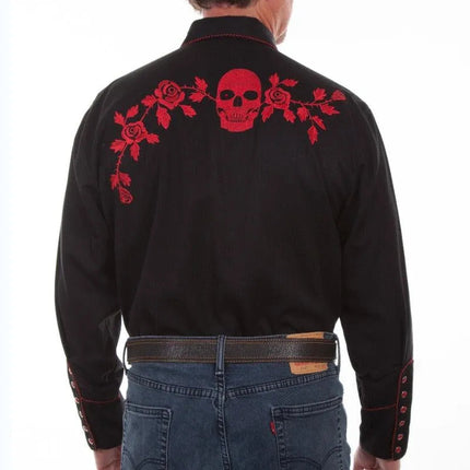 Scully Skull and Rose Embroidery - Mens Western Shirt