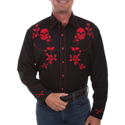 Scully Skull and Rose Embroidery - Mens Western Shirt