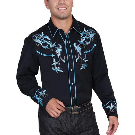 Scully Two Tone Leaf Embroidery - Mens Western Shirt