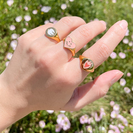 Pink Enamel Smiley Heart Ring