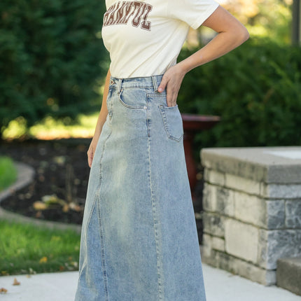 Piper A-line Long Denim Maxi Skirt