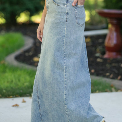 Piper A-line Long Denim Maxi Skirt