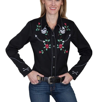 Scully Skulls And Roses Embroidery - Women's Western Shirt