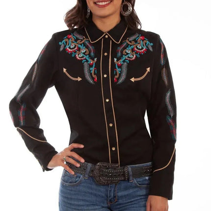 Scully Floral and Feather Embroidery - Women's Western Shirt