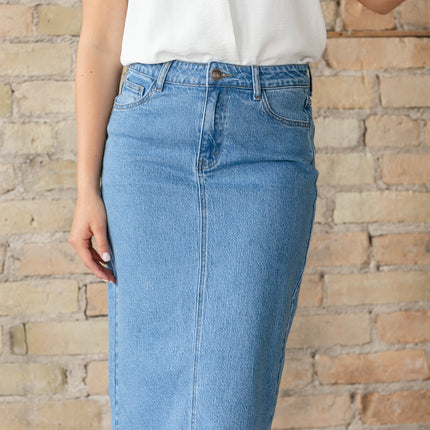 Remi Denim Classic Wash Midi Skirt