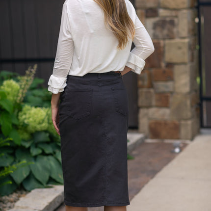 Remi Onyx Black Denim Midi Skirt
