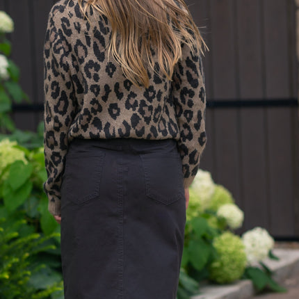 Remi Onyx Black Denim Midi Skirt