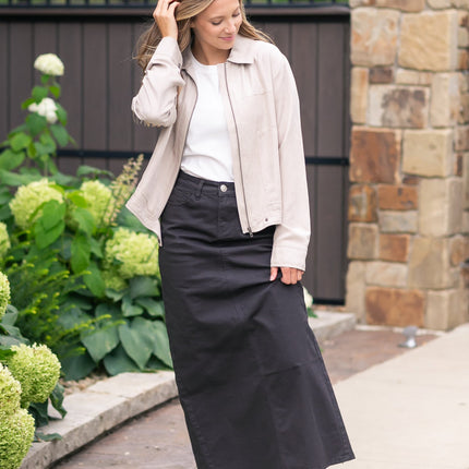 Stella Onyx Black Denim Maxi Skirt