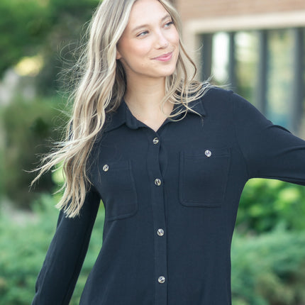 Teagan Black Ultra Soft Shirt Dress
