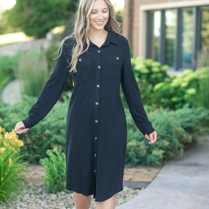 Teagan Black Ultra Soft Shirt Dress