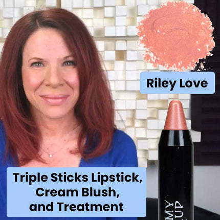 Triple Sticks Lipstick, Cream Blush, and Treatment in Riley Love