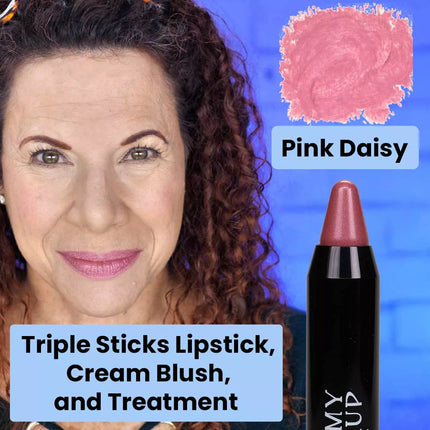 Triple Sticks Lipstick, Cream Blush, and Treatment in Pink Daisy
