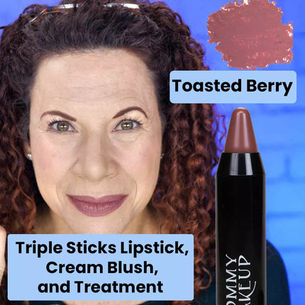 Triple Sticks Lipstick, Cream Blush, and Treatment in Toasted Berry