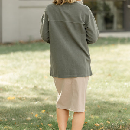 Remi Simply Taupe Denim Midi Skirt