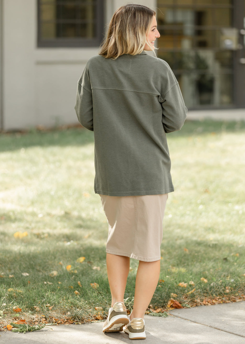 Remi Simply Taupe Denim Midi Skirt