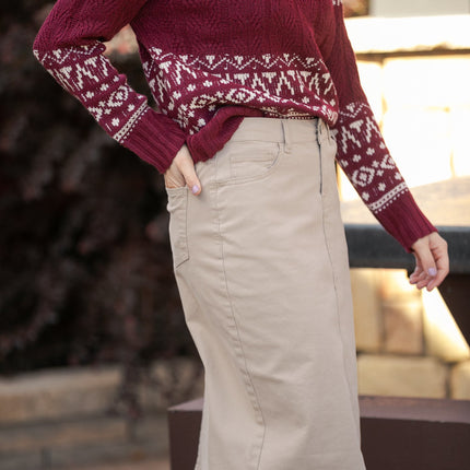 Remi Simply Taupe Denim Midi Skirt