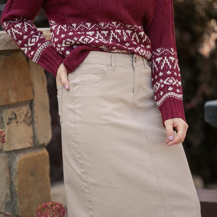 Remi Simply Taupe Denim Midi Skirt