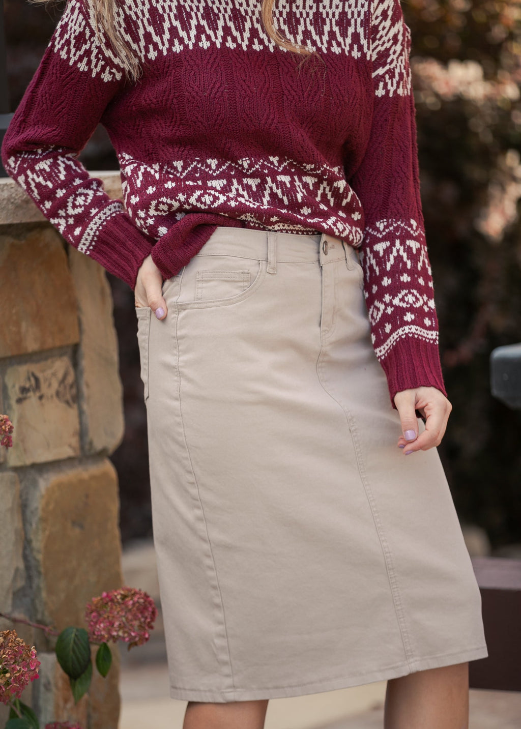 Remi Simply Taupe Denim Midi Skirt