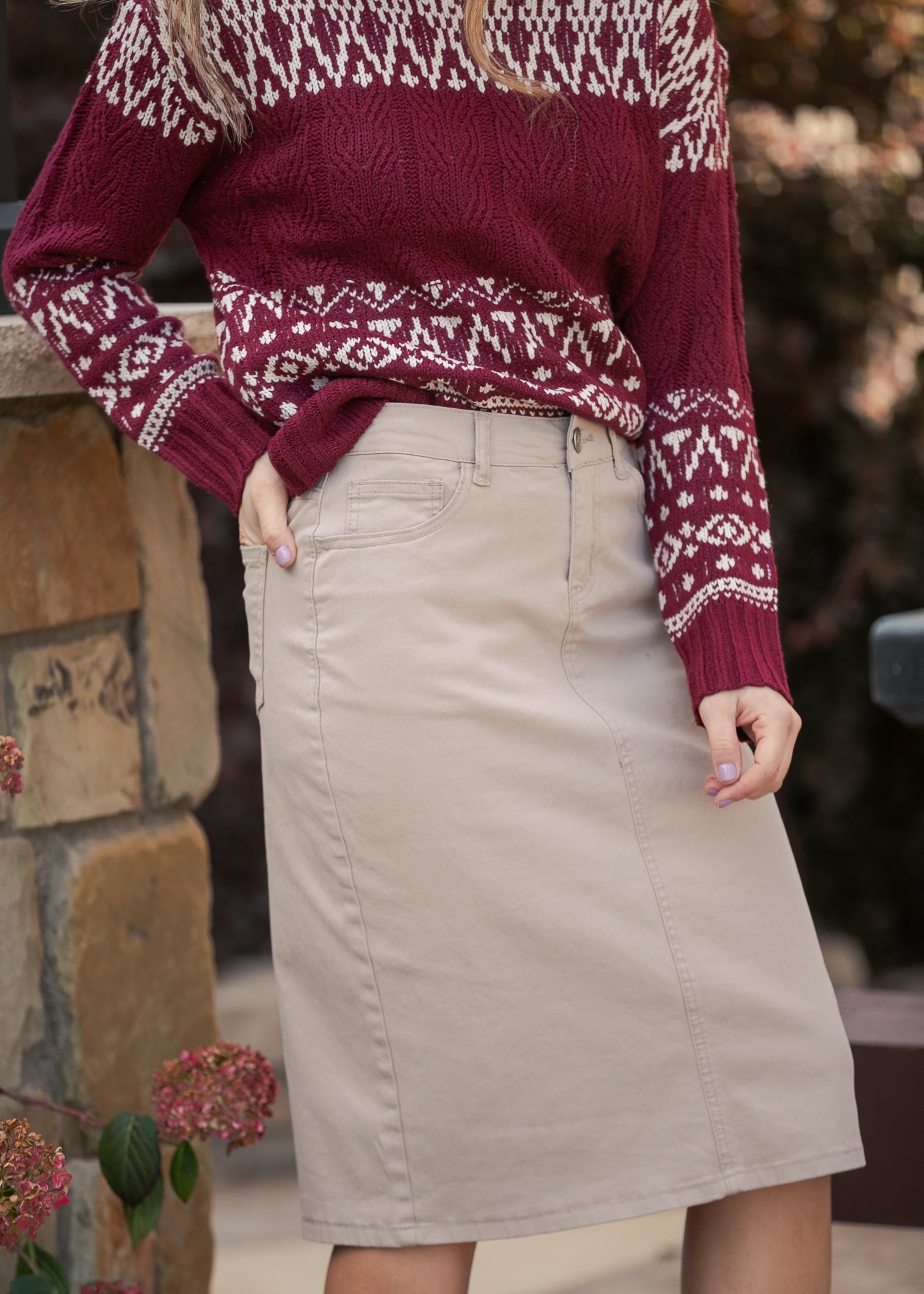 Remi Simply Taupe Denim Midi Skirt