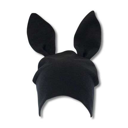 Black Fleece Bunny Beanie – Kawaii Winter Hat with Bunny Ears for Alt Fashion, Streetwear & Cozy Style