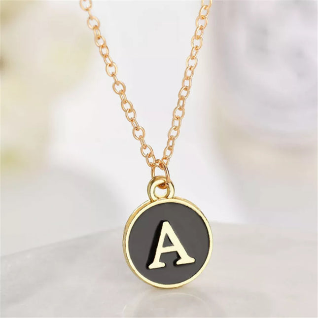 Black/Gold Initial Circle Necklace