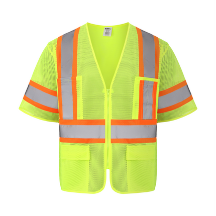 Kiwi High Visibility ANSI/ISEA 107-2020, Type R, Class 3 Contrast Trimmed Neon Short Sleeve Safety Vest [72100]