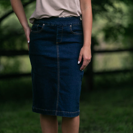 Sandra Dark Wash Denim Midi Skirt