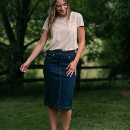 Sandra Dark Wash Denim Midi Skirt