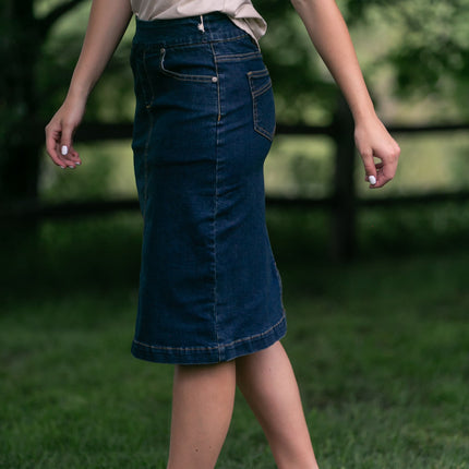 Sandra Dark Wash Denim Midi Skirt