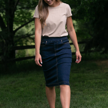 Sandra Dark Wash Denim Midi Skirt