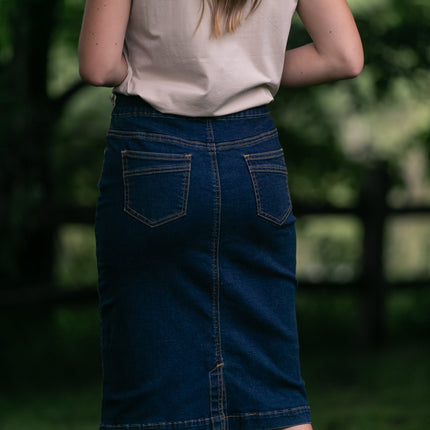 Sandra Dark Wash Denim Midi Skirt