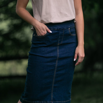 Sandra Dark Wash Denim Midi Skirt