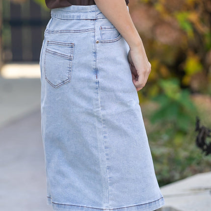 Sandra Light Wash Denim Midi Skirt