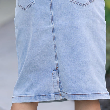 Sandra Light Wash Denim Midi Skirt