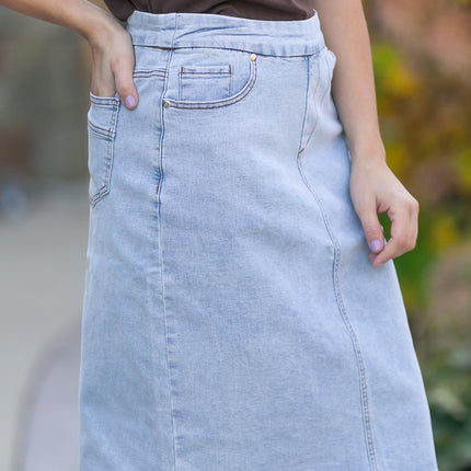 Sandra Light Wash Denim Midi Skirt