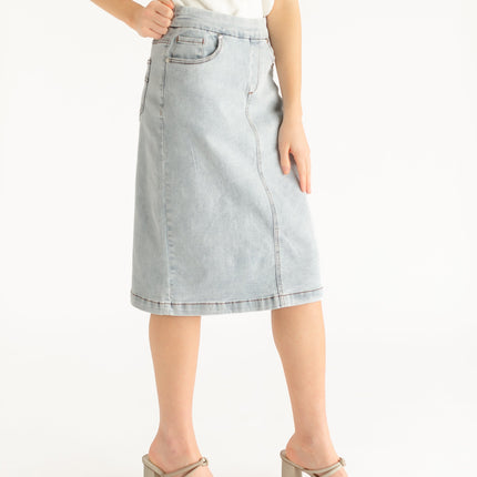 Sandra Light Wash Denim Midi Skirt