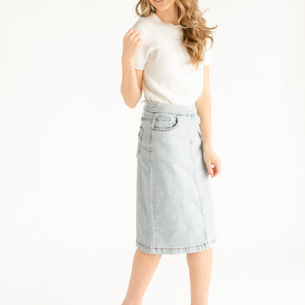 Sandra Light Wash Denim Midi Skirt