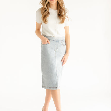 Sandra Light Wash Denim Midi Skirt